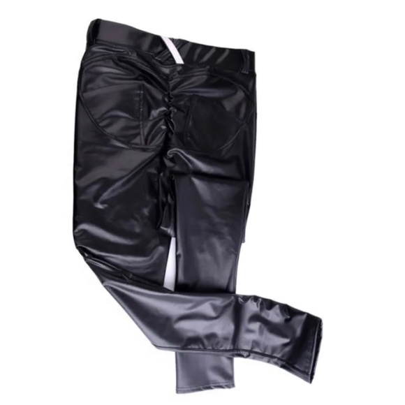 WOMEN'S Sexy High Waist Skinny Faux PU Leather Leggings Pants Butt Lift XL - Picture 4 of 16